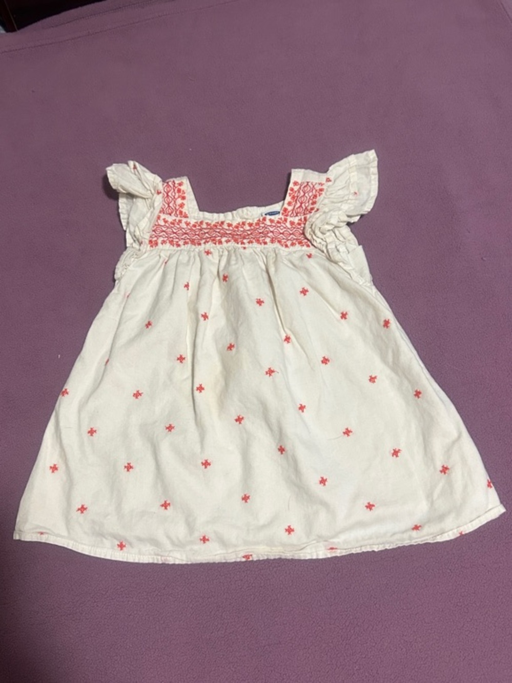 Old Navy Ivory Dress with Coral Embroidery - Kids Dresses